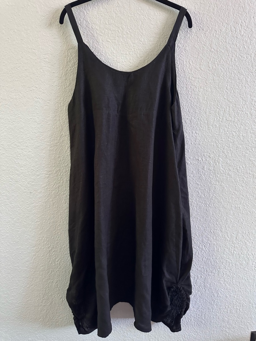 Diane Ness Art To Wear Black Linen Shift Dress Handmade USA Ruched Hem Pockets - Picture 2 of 13